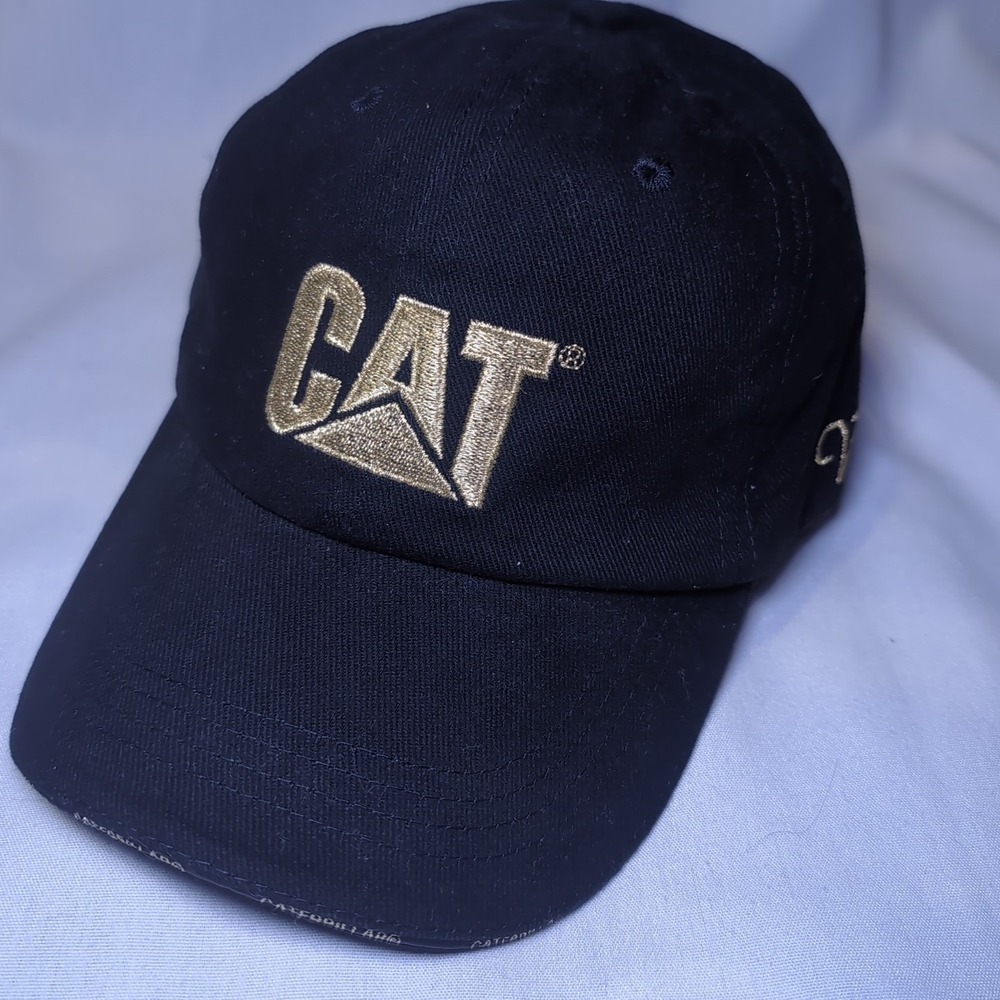 CAT Caterpillar Embroidered VIP Logo Adjustable Baseball Hat Cap Black Gold